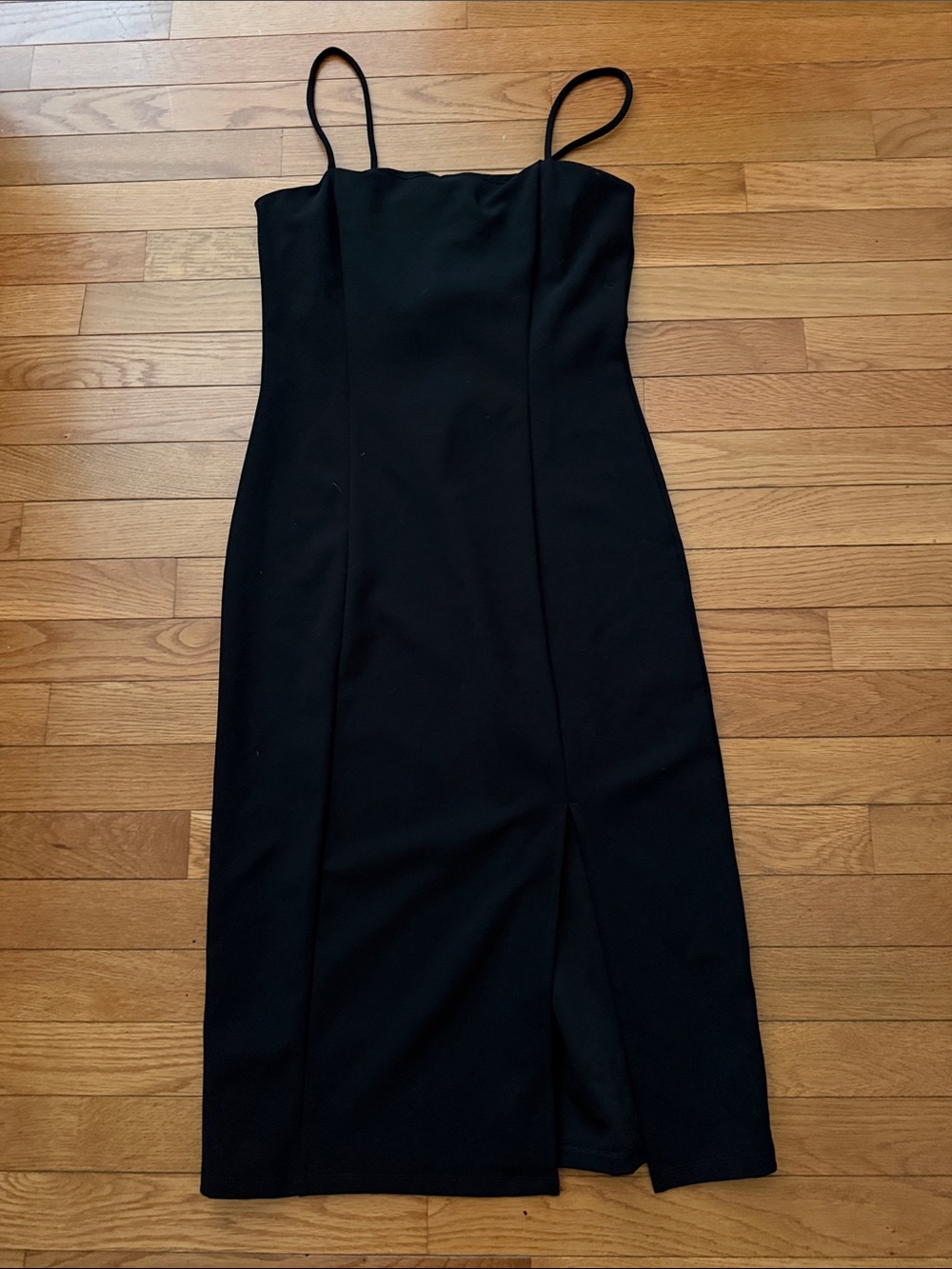 Leith Black Spaghetti-Strap Midi Dress